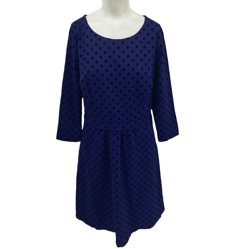 Boden Polka Dot 3/4 Sleeve Sheath Dress Size 10R Blue Stretch Knee Length